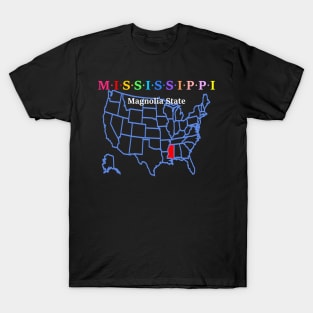 Mississippi, USA. Magnolia State. With Map. T-Shirt